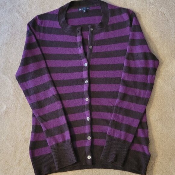 GAP Button Down Purple Striped Cardigan Sweater Women's Size Small - Picture 4 of 10